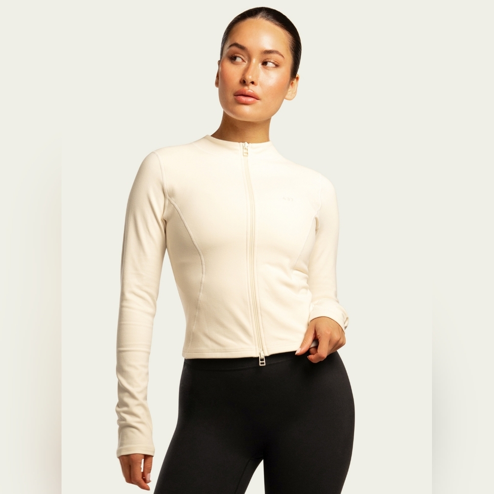 437 Four Three Seven The Curve Jacket Crop Full Zip In Cream Gym Zip Jacket